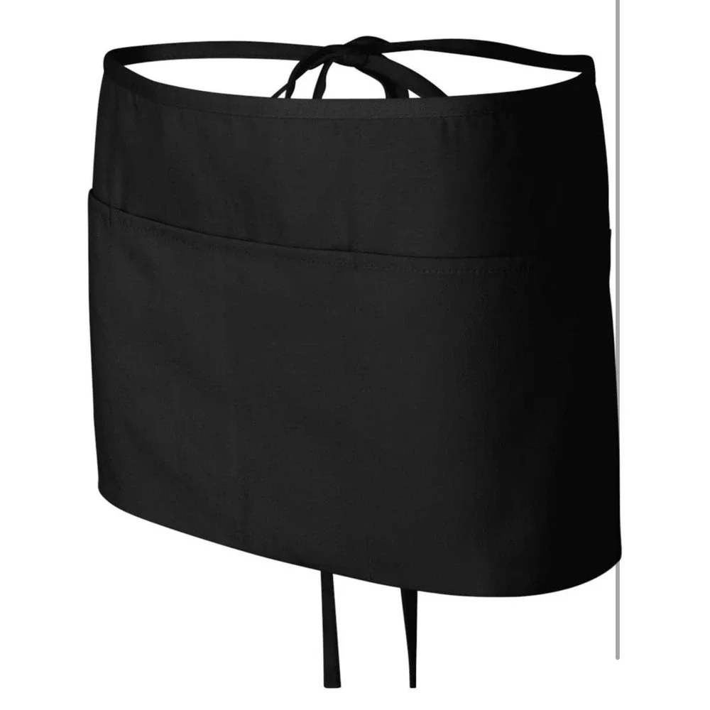 12 Pack- Wealuxe Solid Black‎ Premium Professional Waist Apron 3 Pockets